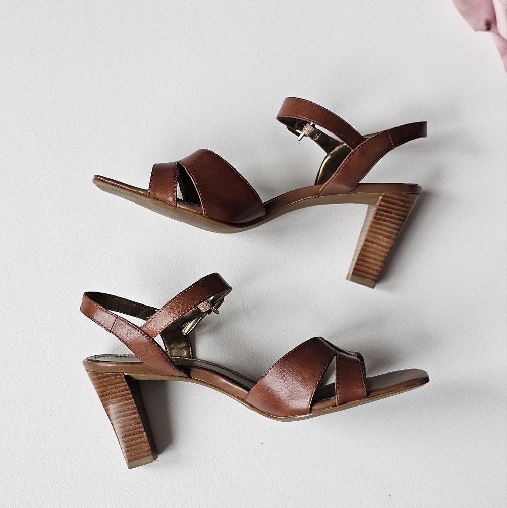 Nickels Soft Brown Leather Strappy Heeled Sandals Ankle Strap Size 7.5M - Picture 8 of 11
